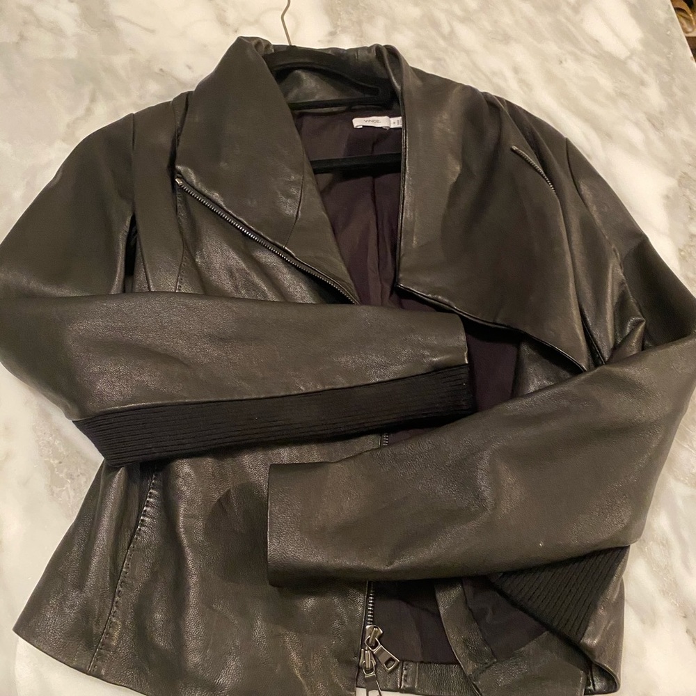 VINCE LEATHER & WOOL BLACK JACKET